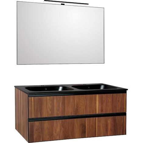 Kits de meubles de salle de bains Benaro m. Miroir, noyer, 2 tiroirs, largeur 1210mm