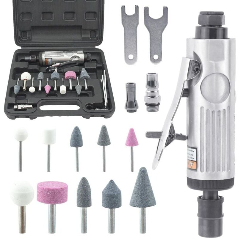 SNQ - Kits de Meuleuse Pneumatique 16 Pièces, 25000RPM Mini Meuleuse Droite Pneumatique pour La Réparation de Pneus et Autres Applications