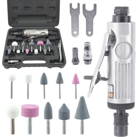 Kits de Meuleuse Pneumatique 16 Pièces, 25000RPM Mini Meuleuse Droite Pneumatique pour La Réparation de Pneus et Autres Applications