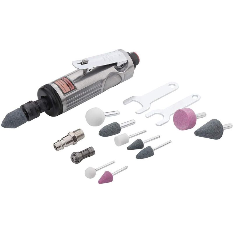 Kits de Meuleuse Pneumatique 16 Pièces, Mini Meuleuse Droite Pneumatique pour La Réparation de Pneus et Autres Applications, avec Accessoires 3mm 6mm