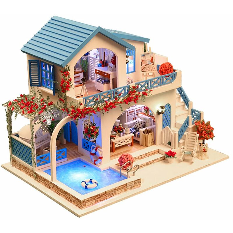 

Happyshopping - Kits de modelos de construccion de casas de munecas de tamano super mini en miniatura, muebles de madera, juguetes, casa de munecas