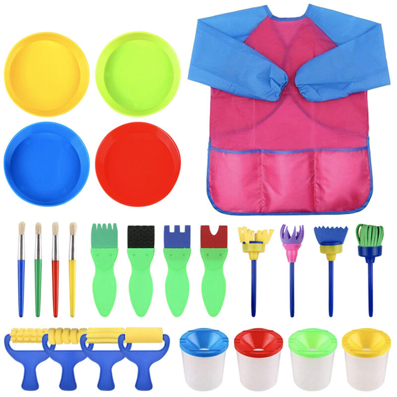 

Kits de pintura con arte Smock Pinceles Herramientas de educacion de aprendizaje temprano Regalo de cumpleanos para ninos pequenos Ninos Ninas