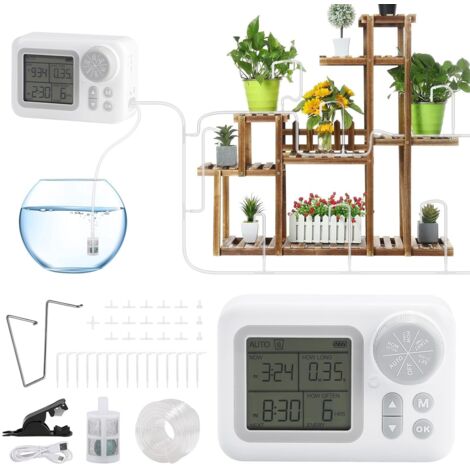 Kits de riego automático para plantas de interior, sistema de riego por goteo DIY con 15 goteros para vacaciones, jardín, balcón, oficina.