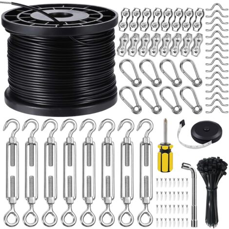 Kits de suspension pour guirlandes lumineuses, câble métallique en acier inoxydable 304 revêtu de 400 pi, fil guide pour éclairage extérieur, kit de suspension pour guirlandes lumineuses Globe avec te