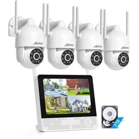 Kits de videovigilancia ANRAN KIT Cámara de Vigilancia 13" NVR 4 Cámaras Videovigilancia 360° Audio Bidireccional Seguimiento Automático Disco Duro de 1TB