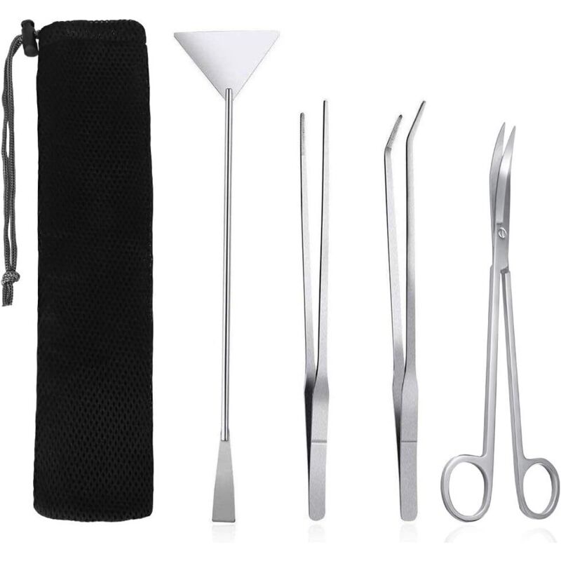 Ersandy - Kits d'outils de réservoir d'aquarium, outils de nettoyage d'aquarium 4 en 1, spatule à ciseaux en acier inoxydable, ensemble de