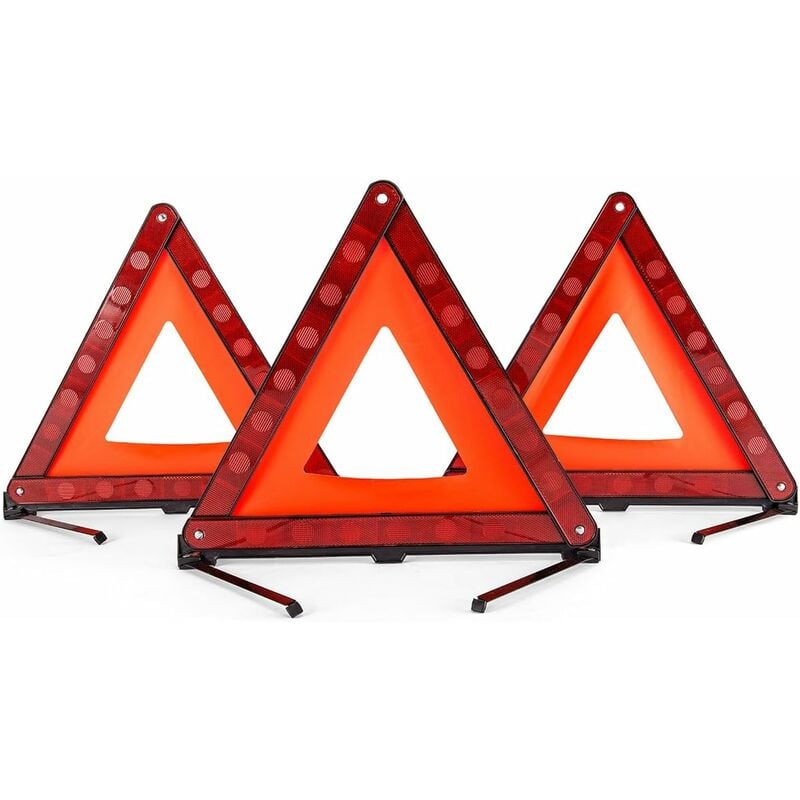 Kits d'urgence Triangles de Signalisation Panneau d'Avertissement pour Auto Sécurité Pliable Réfléchissant Universel Plastique (Lot de 3)