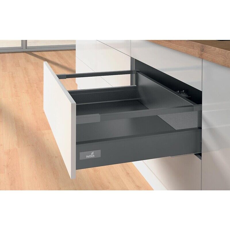 Kits Innotech Atira avec coulisses - silent system 30 kg - tiroir casserolier tringles H144 mm - 520 mm - Anthracite Hettich