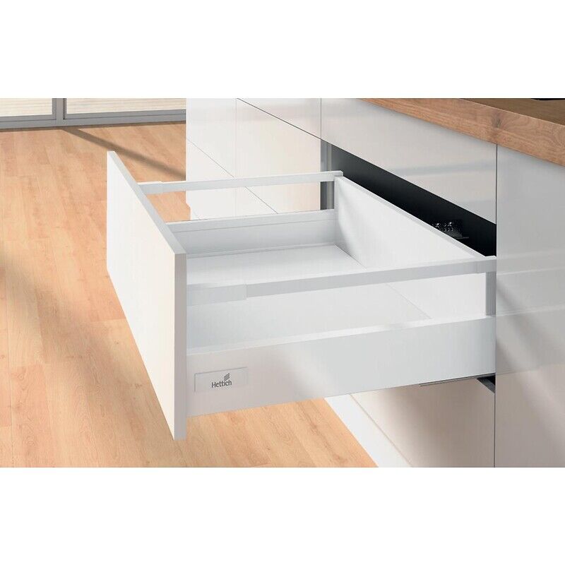 Kits partiels Innotech Atira avec coulisses - silent system 30 kg - tiroir casserolier tringles H144 mm - 520 mm - Blanc Hettich