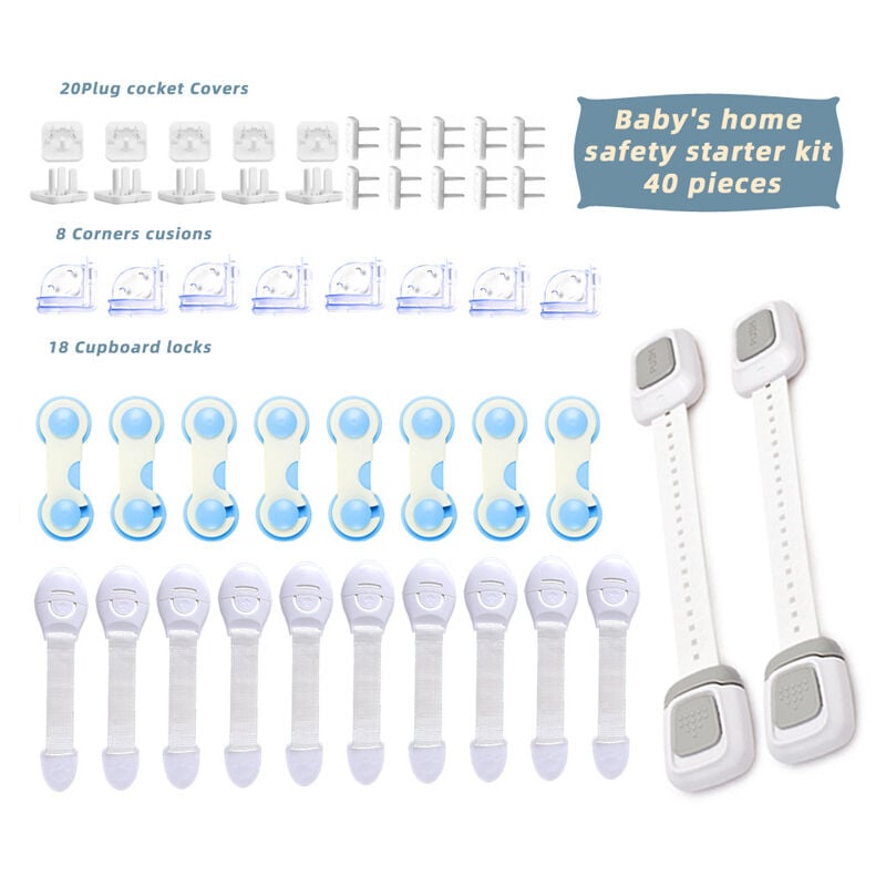 Kits Sécurité de Bébé – 20Caches Prises Électrique pour Enfant ( caches)+ 8 Protection Table Enfant Coins De Table+18 Loquets de Sécurité pour Béb