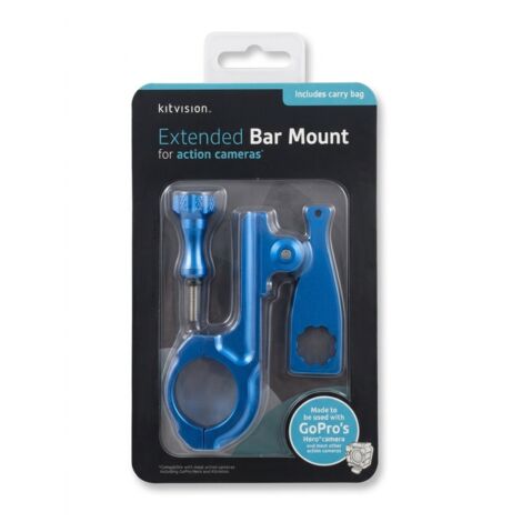 KITVISION - Support de barre étendu - Aluminium bleu - Compatible GoPro et caméras d'action - Fixation sécurisée - Voir photos