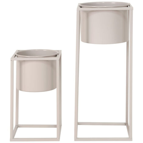 KIUH - Lot de 2 Cache-Pots sur Pieds Métal Greige