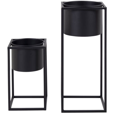 KIUH - Lot de 2 Cache-Pots sur Pieds Métal Noir