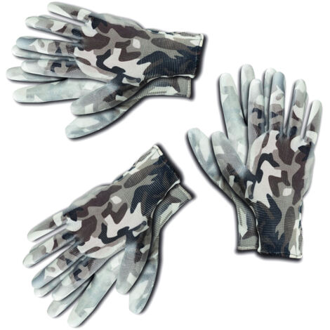 KIXX Handschuhe für die Gartenarbeit, Camouflage-Weiß, 3er Set - Größe 9