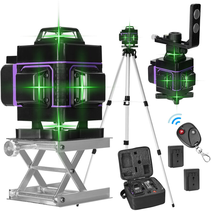 

4D Juego de soporte de poste telescopico de nivel laser de 16 lineas de 1,5 m, dos baterias y un cargador, 110 V UE - Kkmoon