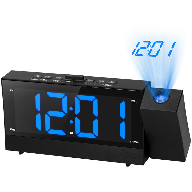 

Reloj despertador de proyeccion digital con pantalla grande de 6,4 pulgadas Reloj de proyector giratorio 3 en 1 de 180 grados con alarma dual y radio