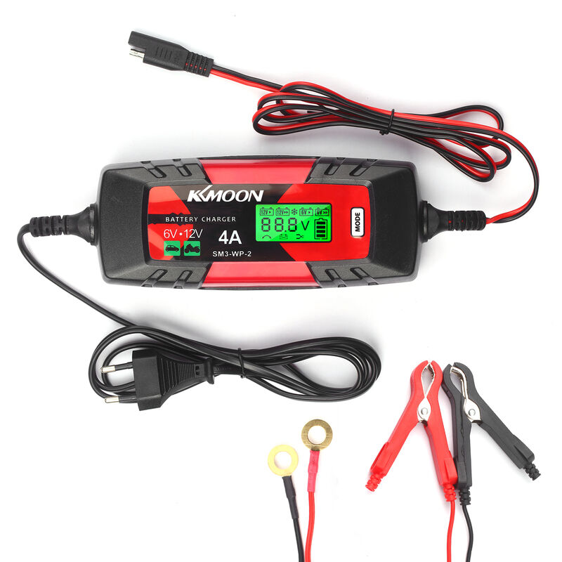 Chargeur de batterie de voiture chargeur et mainteneur, chargeur de batterie automatique Intelligent 6V/12V 4Amp, pour voitures motos bateau
