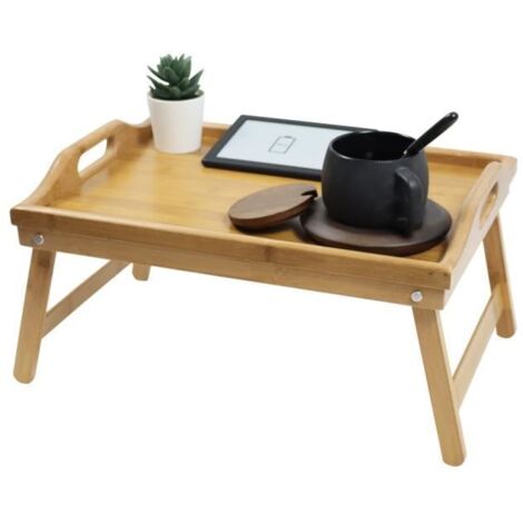 KKTONER Plateau de service Plateau petit déjeuner avec pieds pliables Table de lit Plateau de lit Bambou