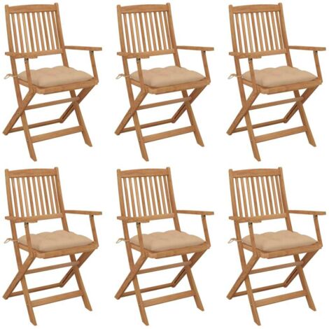 Klappbare Gartenstühle 6 Stk. mit Kissen Massivholz Akazie