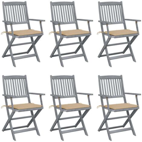 Klappbare Gartenstühle 6 Stk. mit Sitzkissen Massivholz Akazie