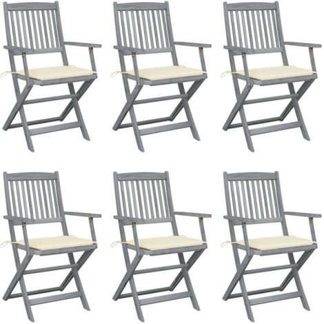 Klappbare Gartenstühle 6 Stk. mit Sitzkissen Massivholz Akazie