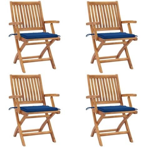 Klappbare Gartenstühle mit Kissen 4 Stk. Massivholz Teak