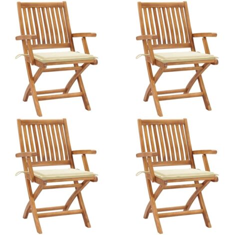 Klappbare Gartenstühle mit Kissen 4 Stk. Massivholz Teak
