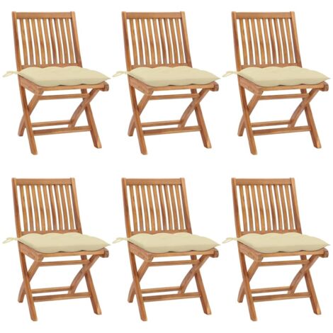 Klappbare Gartenstühle mit Kissen 6 Stk. Massivholz Teak