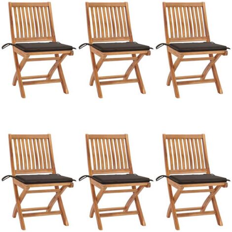 Klappbare Gartenstühle mit Kissen 6 Stk. Massivholz Teak