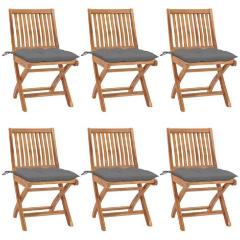Klappbare Gartenstühle mit Kissen 6 Stk. Massivholz Teak