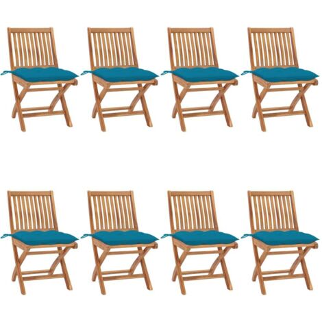 Klappbare Gartenstühle mit Kissen 8 Stk. Massivholz Teak