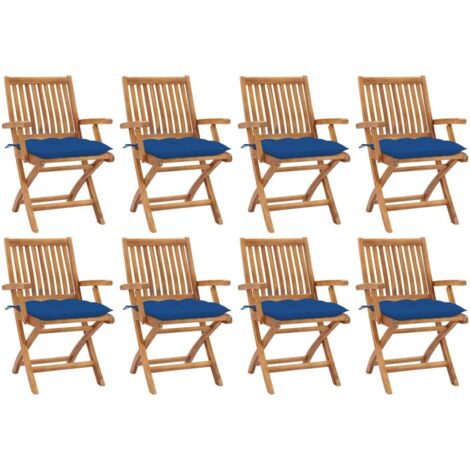 Klappbare Gartenstühle mit Kissen 8 Stk. Massivholz Teak