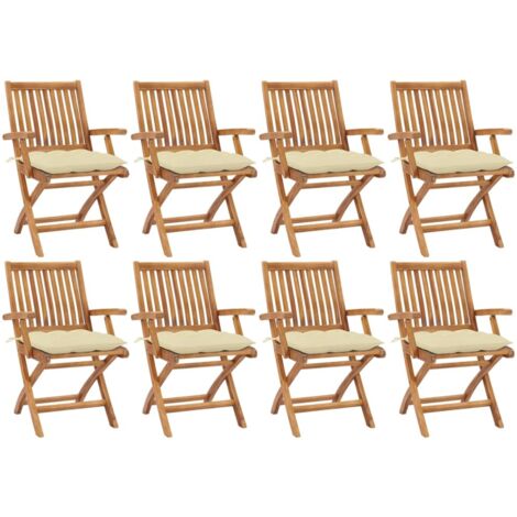 Klappbare Gartenstühle mit Kissen 8 Stk. Massivholz Teak