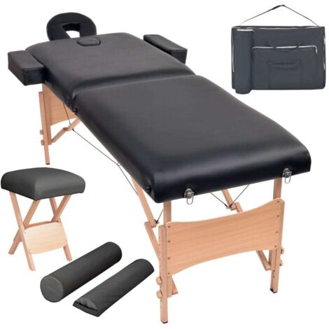 Klappbare Massagetisch und Hocker 10 cm Dick Schwarz