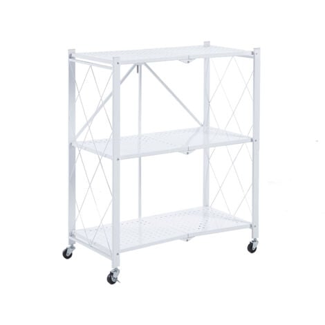 CATTER HOUSE Klappbare Metallregale CATTERHOUSE Kim 84 71,5x36x84 cm Farbe Weiß mit Rädern und 3 Einlegeböden Trägt bis zu 120 kg