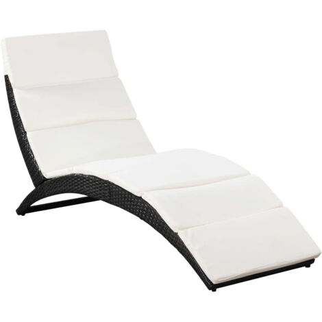 Klappbare Sonnenliege mit Auflage Poly Rattan Schwarz vidaXL