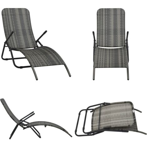 Klappbare Sonnenliege Poly Rattan Grau - Sonnenliege - Gartenliege - Relaxliege - Outdoor Möbel - Poolliege - Home & Living