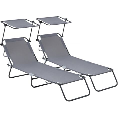 Klappbare Sonnenliegen 2er-Set "Lazy" - Mit Sonnenschutz - Grau