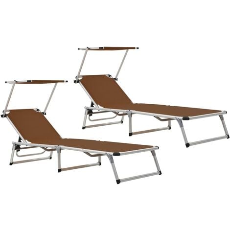 Klappbare Sonnenliegen mit Dach 2 Stk. Alu Textilene Braun vidaXL
