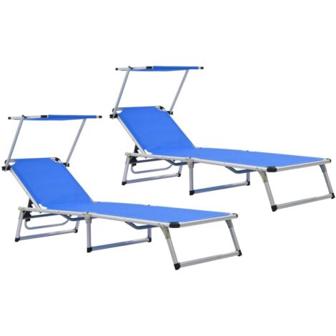 Klappbare Sonnenliegen mit Dach 2 Stk. Aluminium Textilene Blau