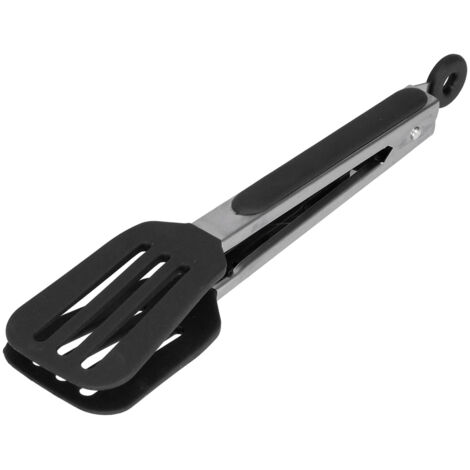 Klappbare Steakzange aus Edelstahl und Silikon, 30 cm, schwarz