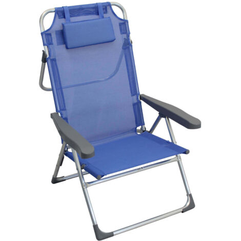 Klappbare Strandliege blau mit Armlehne und Kopfstützenkissen Mod. Bibione