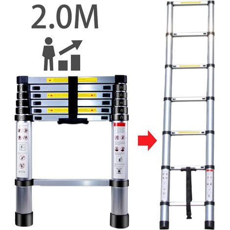 JN.SONGS Klappbare Teleskopleiter, Multifunktionale Aluminium Heimwerker Teleskopstange mit 2,0M und 150 kg Belastung, Schwarz