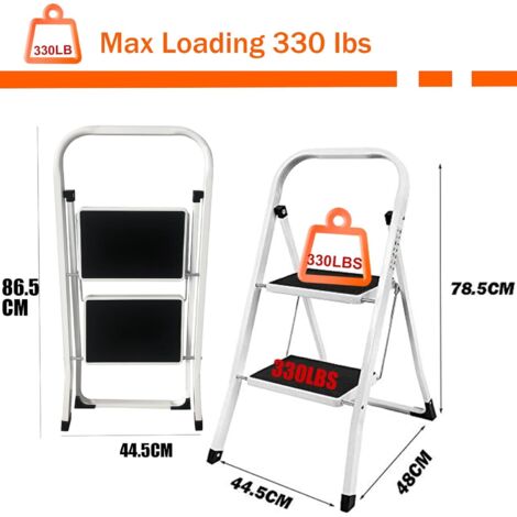 Klappbarer 2-stufiger Hocker, Küchenleiter, Haushaltsleiter, mit Handgriff, rutschfest, stabil und breite Trittfläche, strapazierfähige Mehrzweck-Metallleiter aus Stahl, maximale Tragkraft 330 lb