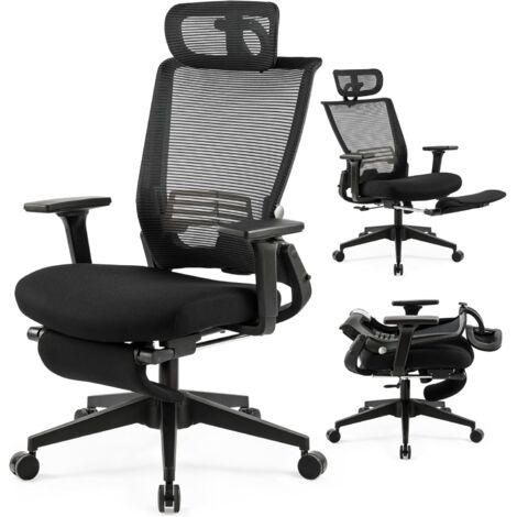 Klappbarer Bürostuhl, ergonomischer Stuhl mit Lendenwirbelstütze, höhenverstellbaren Armlehnen und Fußstütze für kleine Wohnungen, atmungsaktives Netzgewebe, Schwarz