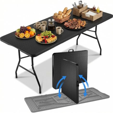 Klappbarer Buffettisch 180x75 cm, Gartentisch aus robustem HDPE-Kunststoff, Kapazität für 10 Personen, maximale Belastung 150 kg, für Camping, Terrasse und Balkon, Partys oder Strand - (Dunkelgrau in 