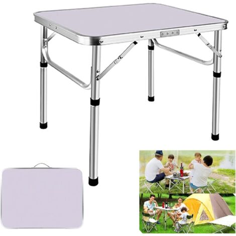 Klappbarer Campingtisch, Höhenverstellbar, Kleiner Klapptisch, Tragbare Campingtische (60 x 45cm) mit Tragegriff für Outdoor, Weiß