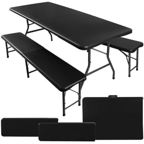 Klappbarer Gartentisch 180 cm + 2 Bänke - Schwarz
