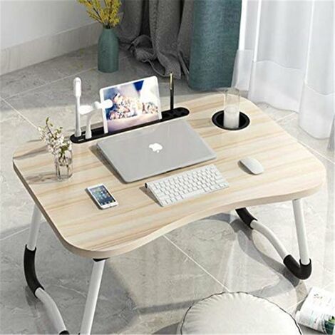Bett mit Laptop-Tisch Klapptisch Schlafsaal mit kleinem Schreibtisch kleines Wohnheim 60 x 40 cm mit Tassenschlitz Barbieya Notebook-Tisch