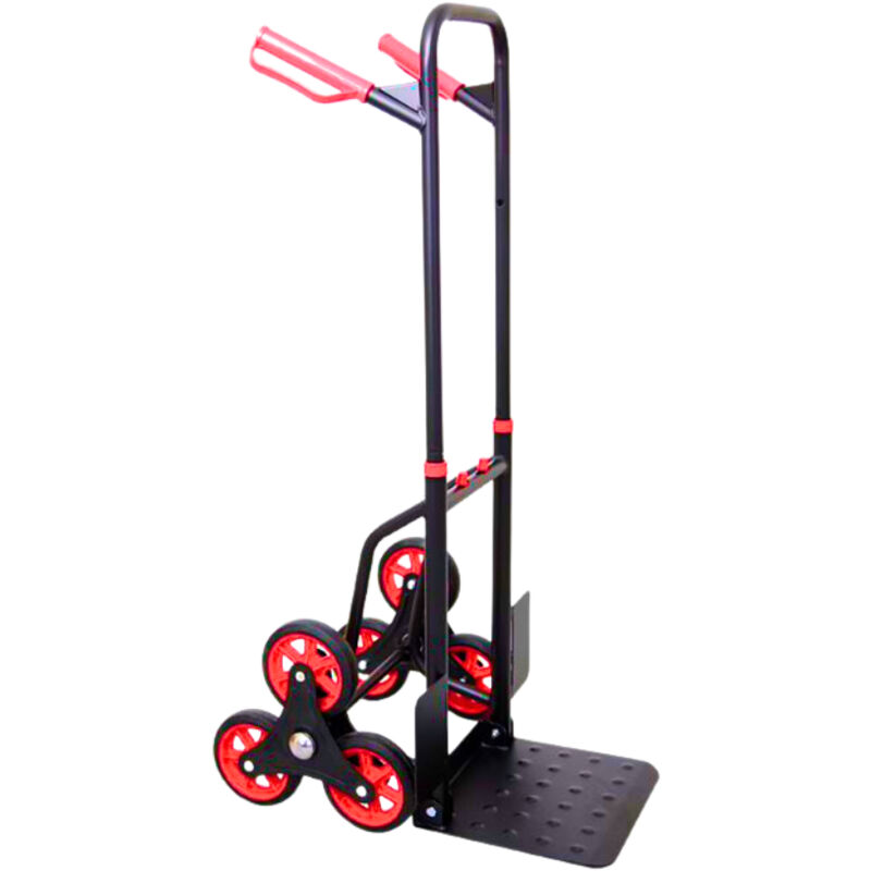 Proregal Diable Pro pour escaliers Taurus HxLxP 110x45x61 cm Capacité de charge 150kg Acier tpr- Roues caoutchouc Rouge-Noir